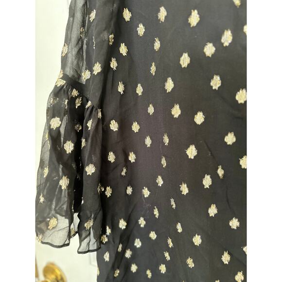 Lilly Pulitzer Dress Caroline Black Gold Silk Bell Sleeve V-Neck Tunic Mini - Picture 7 of 7